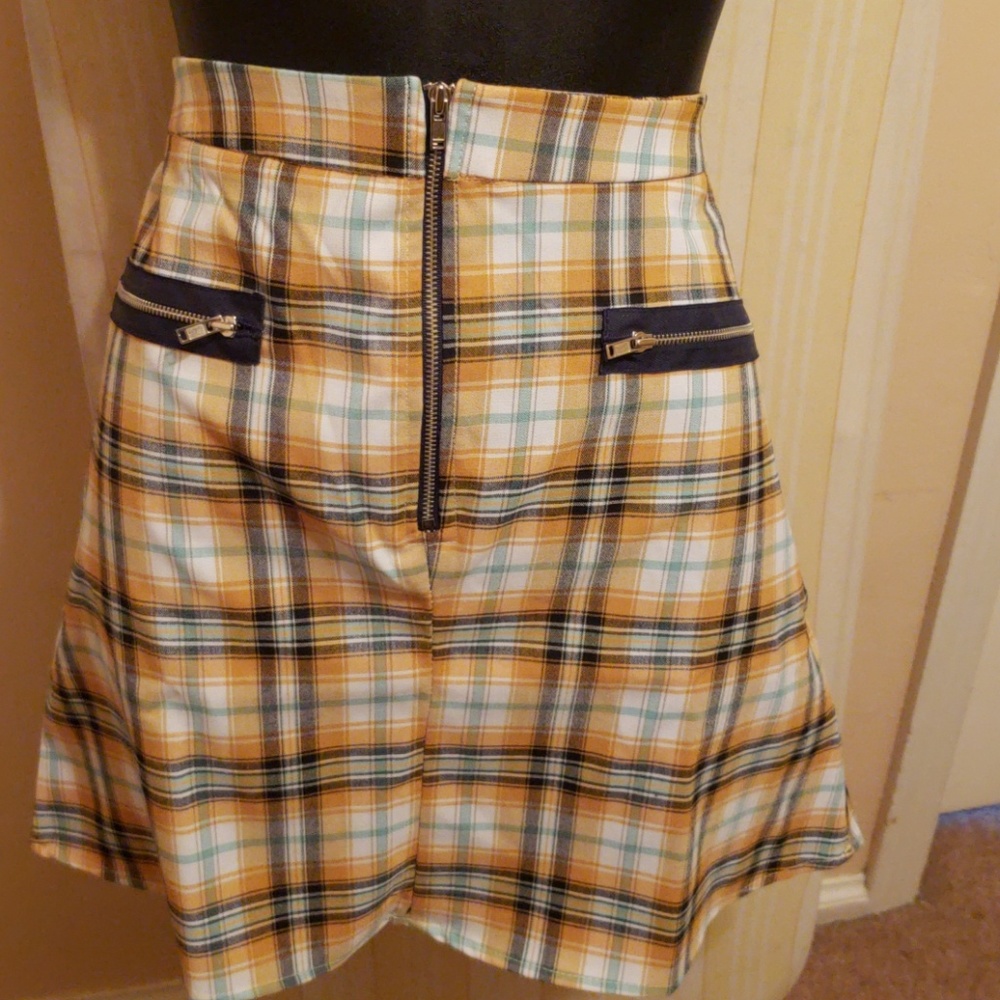 Yellow and blue plaid mini skirt